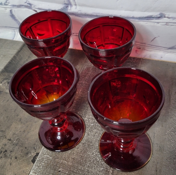 (4) Vintage Ruby Red Wine Goblets